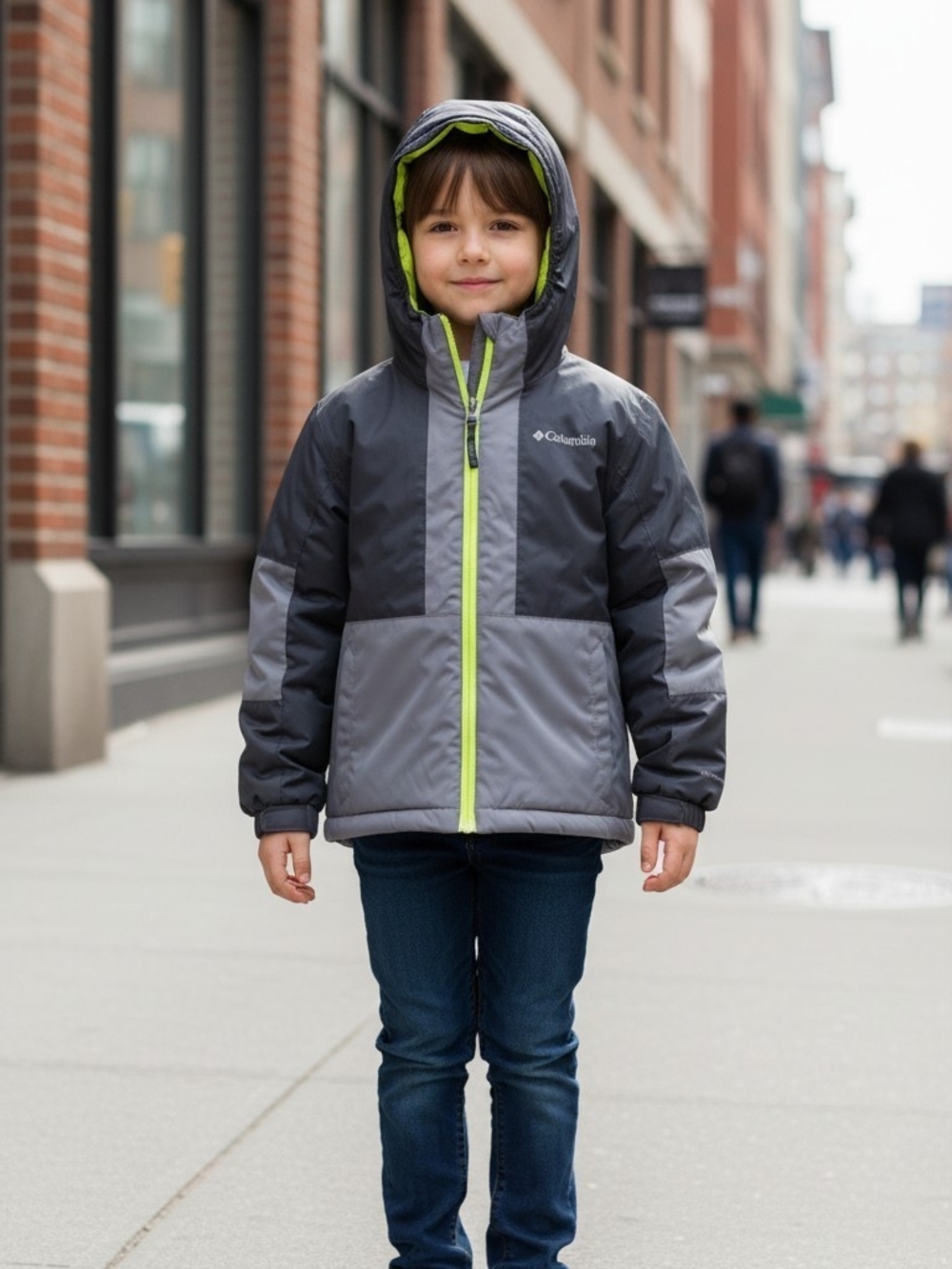 Columbia Kids' Gray & Black  Hooded Winter Jacket With Neon Hood Size XXS